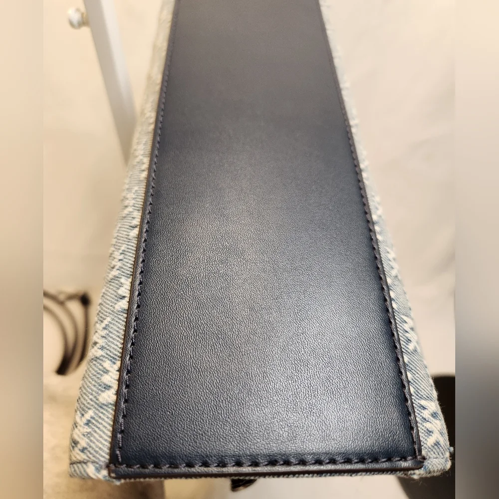 Michael Kors Hamilton Small Logo Embossed Washed Denim Satchel - Picture 9 of 13